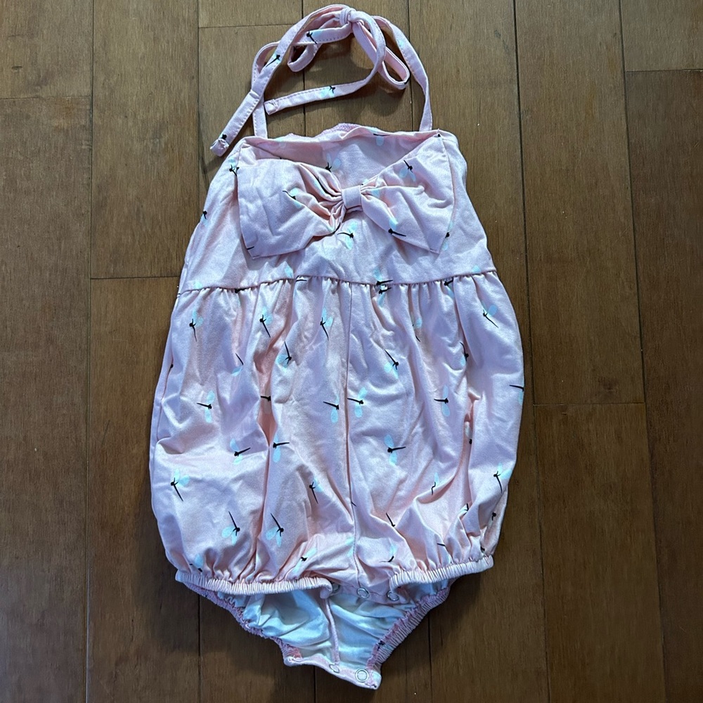 One piece light pink summer body suit with bow